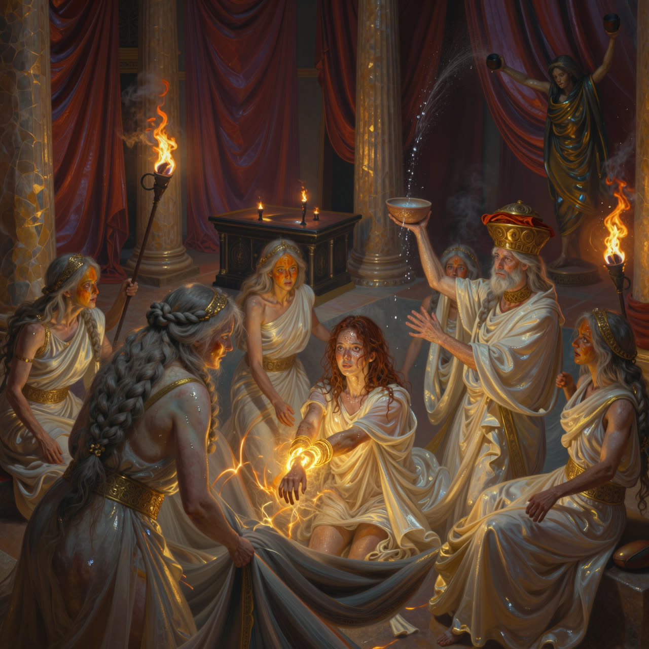 The priestesses around the altar