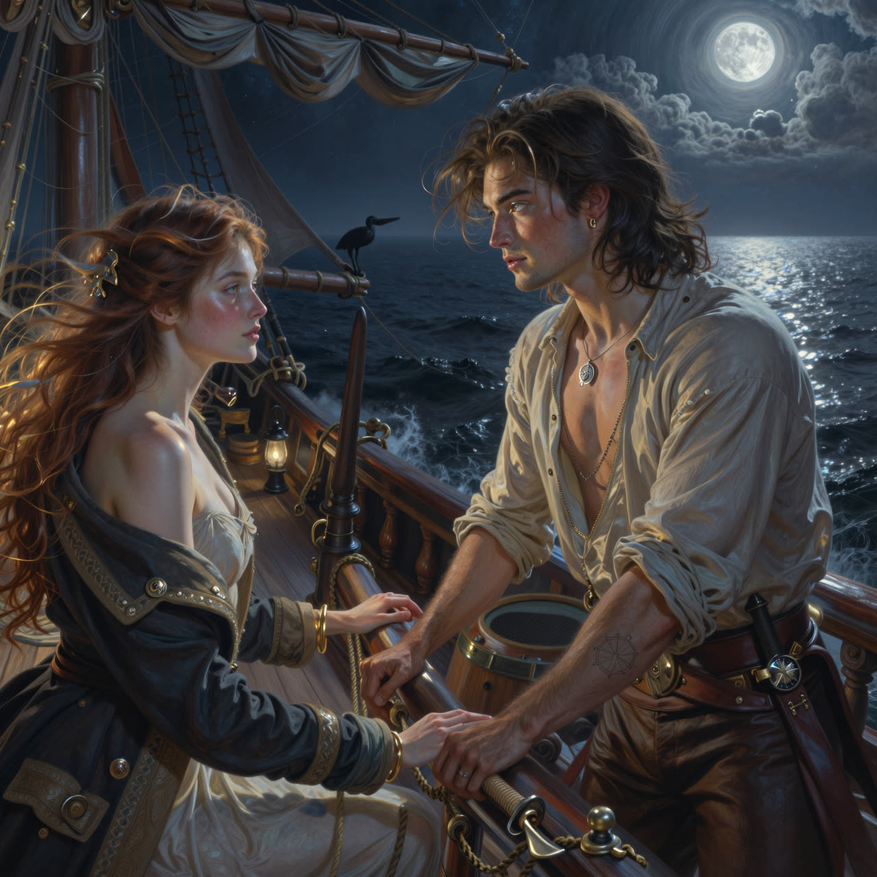 At the railing under the moon